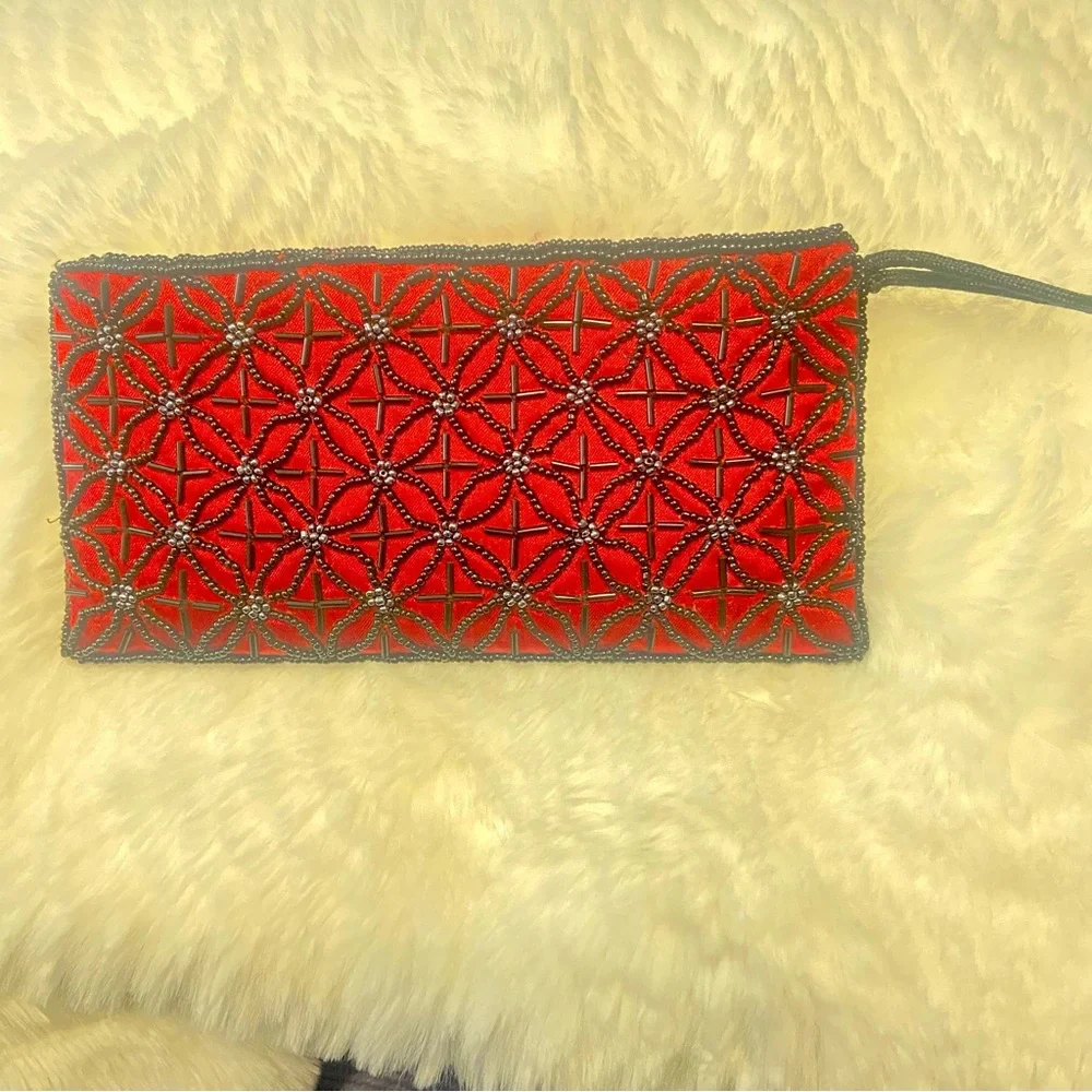Hand Made Thailand Red Beaded Clutch